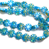 Turquoise/Gold Czech Glass Daisy Beads, 9mm / 3/8" Strand of 25 BEADS #CZ-610