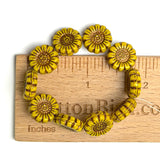 Gold/Brown Sunflower Beads, Czech Glass 13mm / 1/2" - Pack of TEN BEADS #CZ-2217