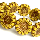 Gold/Brown Sunflower Beads, Czech Glass 13mm / 1/2" - Pack of TEN BEADS #CZ-2217