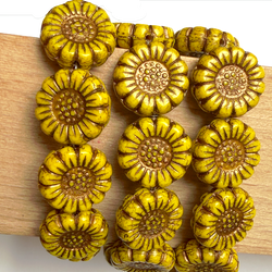 Gold/Brown Sunflower Beads, Czech Glass 13mm / 1/2" - Pack of TEN BEADS #CZ-2217