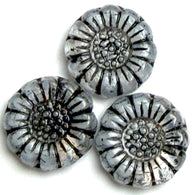 Gray/Black Sunflower Beads, Czech Glass 13mm / 1/2" - Pack of TEN BEADS #CZ-2233