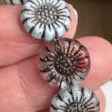 Gray/Black Sunflower Beads, Czech Glass 13mm / 1/2" - Pack of TEN BEADS #CZ-2233