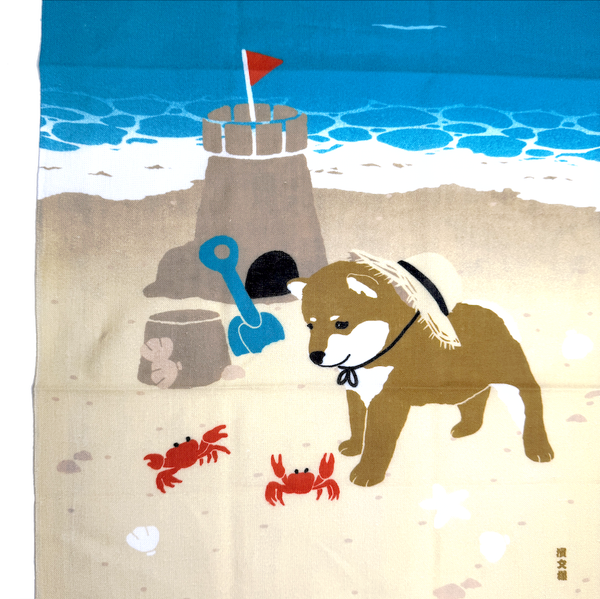 Shibu Inu and Crabs, Dog with Summer Friends Cotton Tenugui Towel from Japan, 100% Cotton 13" x 34"