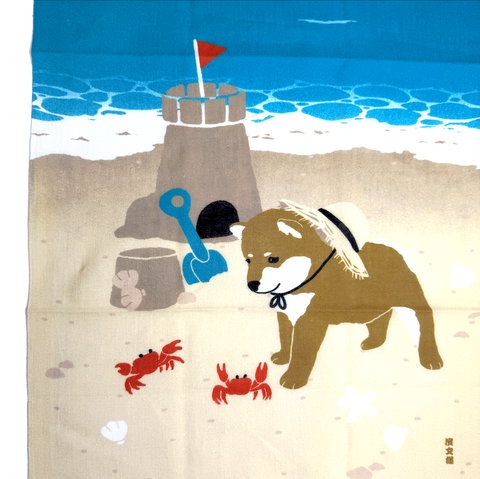 Shibu Inu and Crabs, Dog with Summer Friends Cotton Tenugui Towel from Japan, 100% Cotton 13" x 34"