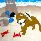 Shibu Inu and Crabs, Dog with Summer Friends Cotton Tenugui Towel from Japan, 100% Cotton 13" x 34"