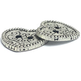 SALE 40¢ EACH Swirly Heart Silver 3/4" / 18mm Metal 2-Hole Button,  # FJ-77