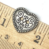 SALE 40¢ EACH Swirly Heart Silver 3/4" / 18mm Metal 2-Hole Button,  # FJ-77