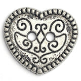 SALE 40¢ EACH Swirly Heart Silver 3/4" / 18mm Metal 2-Hole Button,  # FJ-77