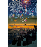 Looking Up, Magnificent Fireworks, Cotton Tenugui Towel from Japan, 100% Cotton 13" x 34"