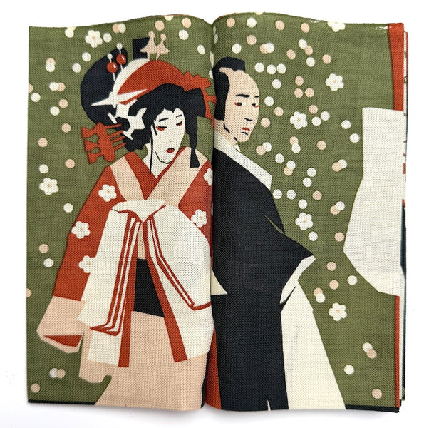 Tenugui "BOOK" with Kabuki, "Story of Japan" Cotton Fabric Picture Towel from Japan
