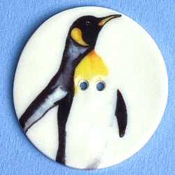 Penguin 'B', Large Handmade Porcelain Button 1-1/2" Emperor Penguin
