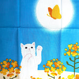 Playing With Spring, Cats in Flowers Cotton Tenugui Towel from Japan, 100% Cotton 13" x 34"