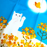 Playing With Spring, Cats in Flowers Cotton Tenugui Towel from Japan, 100% Cotton 13" x 34"