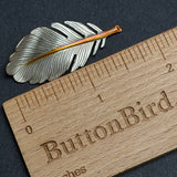 Re-Stocked, Feather Button, Large, Silver and Gold Metal with Shank 1.75" x .75"  #SC-1342
