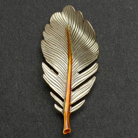 Re-Stocked, Feather Button, Large, Silver and Gold Metal with Shank 1.75" x .75"  #SC-1342