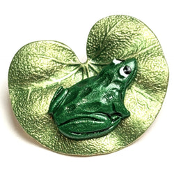 Re-Stocked, Frog on Lilypad Enamel Button by Susan Clarke Designs 1" #SC-100