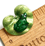 Re-Stocked, Frog on Lilypad Enamel Button by Susan Clarke Designs 1" #SC-100