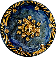 Gray-Blue with Gold, Handpainted Czech Lacy Glass Button, 1-1/16", Susan Clarke USA #SC-1519N