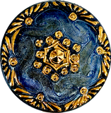 Gray-Blue with Gold, Handpainted Czech Lacy Glass Button, 1-1/16", Susan Clarke USA #SC-1519N
