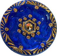 Re-Stocked, Cobalt Blue Handpainted Czech Lacy Glass Button, 1-1/8", Susan Clarke #SC-1519A