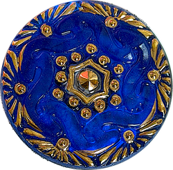 Re-Stocked, Cobalt Blue Handpainted Czech Lacy Glass Button, 1-1/8", Susan Clarke #SC-1519A