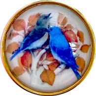 Re-Stocked Bluebirds 1-1/2" with Gold Bezel, Artisan Crystal Button, by Susan Clarke #1174-G