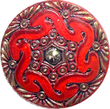 Re-Stocked, Red Handpainted Czech Lacy Glass Button, 1-1/8", Susan Clarke #SC-1519F