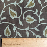 Brown/Teal/Olive Hand Block Print Mulberry Silk: from India, 42" Wide, By the Yard  #TK-41