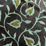 Brown/Teal/Olive Hand Block Print Mulberry Silk: from India, 42" Wide, By the Yard  #TK-41