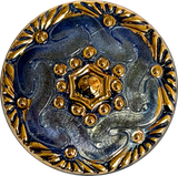 Gray-Blue with Gold, Handpainted Czech Lacy Glass Button, 1-1/16", Susan Clarke USA #SC-1519N