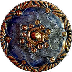 Gray-Blue with Gold, Handpainted Czech Lacy Glass Button, 1-1/16", Susan Clarke USA #SC-1519N