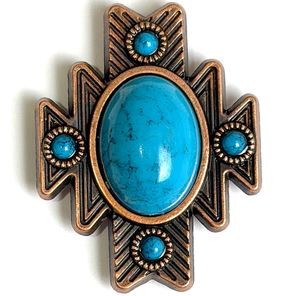 Re-Stocked, Copper/Blue Turquoise Aztec Star Screw Back Concho 1.5"  #SWH-123