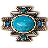 Re-Stocked, Copper/Blue Turquoise Aztec Star Screw Back Concho 1.5"  #SWH-123