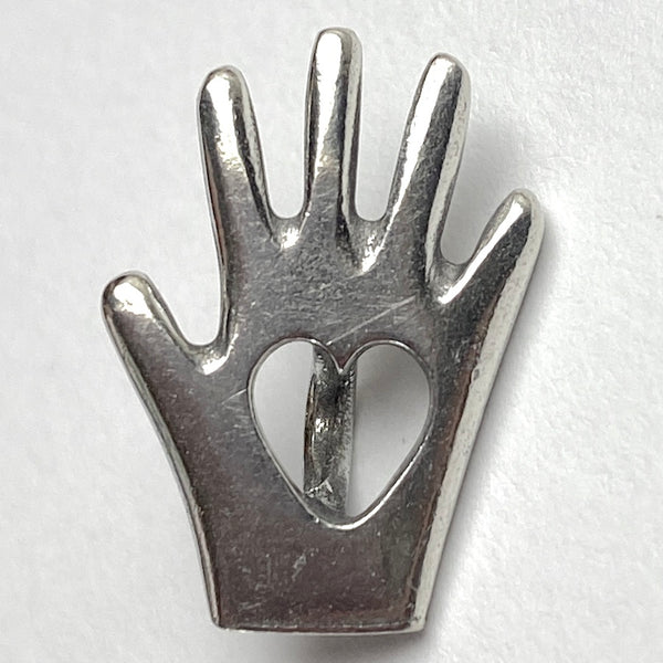 Running Low, Heart and Hand 3/4" Danforth Pewter 19mm Shank Back Button # FJ-90