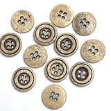 Two-Sided Bone Button, 11/16" 4 Hole, Carved Ivory / Antique Black 18mm Per Button #SK-113