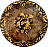Re-Stocked, Brown/Gold Handpainted Czech Glass Button by Susan Clarke 1-1/8" #SC1519-O