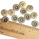 Two-Sided Bone Button, 11/16" 4 Hole, Carved Ivory / Antique Black 18mm Per Button #SK-113