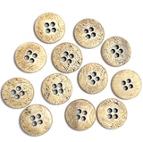 Two-Sided Bone Button, 11/16" 4 Hole, Carved Ivory / Antique Black 18mm Per Button #SK-113