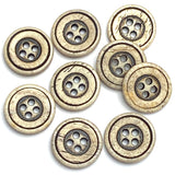 Two-Sided Bone Button, 11/16" 4 Hole, Carved Ivory / Antique Black 18mm Per Button #SK-113