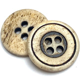 Two-Sided Bone Button, 11/16" 4 Hole, Carved Ivory / Antique Black 18mm Per Button #SK-113