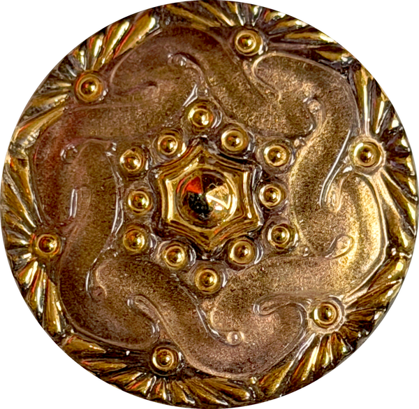 Re-Stocked, Brown/Gold Handpainted Czech Glass Button by Susan Clarke 1-1/8" #SC1519-O