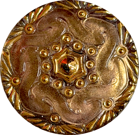 Re-Stocked, Brown/Gold Handpainted Czech Glass Button by Susan Clarke 1-1/8" #SC1519-O