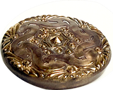 Re-Stocked, Brown/Gold Handpainted Czech Glass Button by Susan Clarke 1-1/8" #SC1519-O