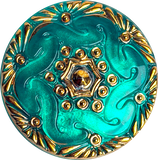 Bright Peacock Hand-Painted Czech Glass Button by Susan Clarke 1-1/8" #SC1519-PK