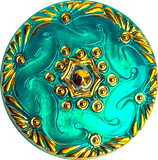 Bright Peacock Hand-Painted Czech Glass Button by Susan Clarke 1-1/8" #SC1519-PK
