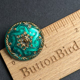 Bright Peacock Hand-Painted Czech Glass Button by Susan Clarke 1-1/8" #SC1519-PK