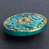 Bright Peacock Hand-Painted Czech Glass Button by Susan Clarke 1-1/8" #SC1519-PK