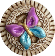 SALE, Purple/Blue Butterfly, Art Stone Button, 1" By Susan Clarke #SC-1051