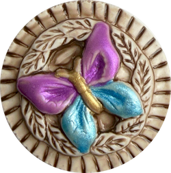 SALE, Purple/Blue Butterfly, Art Stone Button, 1" By Susan Clarke #SC-1051