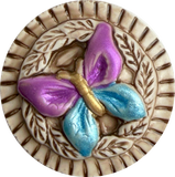 SALE, Purple/Blue Butterfly, Art Stone Button, 1" By Susan Clarke #SC-1051